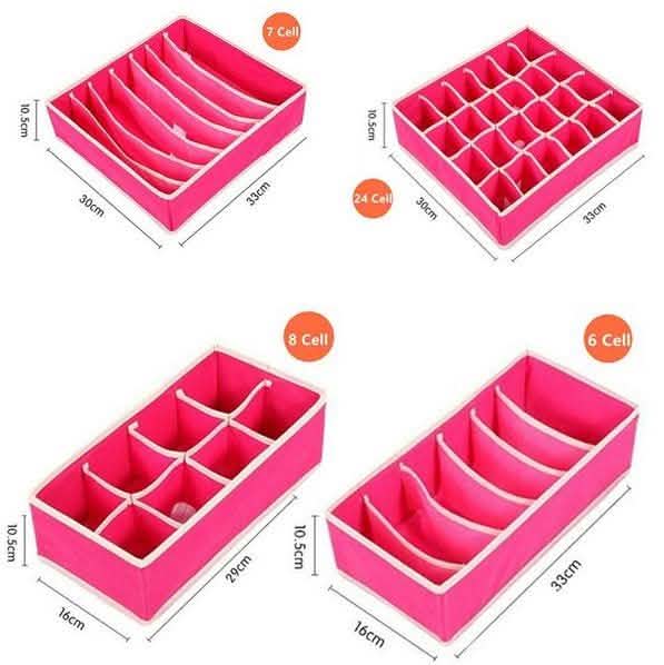 4-Pack: Collapsible Drawer Organizers - Pink