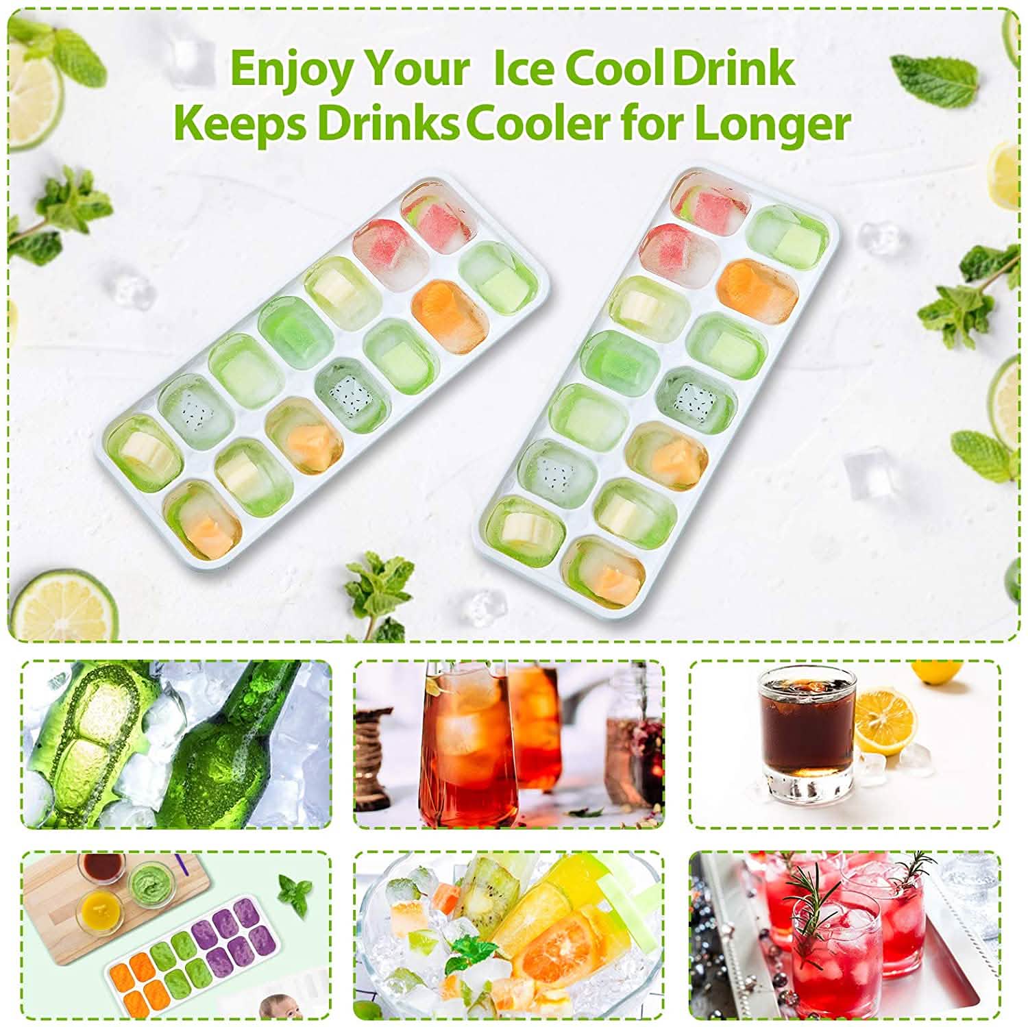 4-Pack: Easy-Release Silicone & Flexible 14-Ice Cube Trays with Spill-Resistant Removable Lid