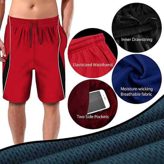 4-Pack: Men's Active Moisture-Wicking Mesh Performance Shorts