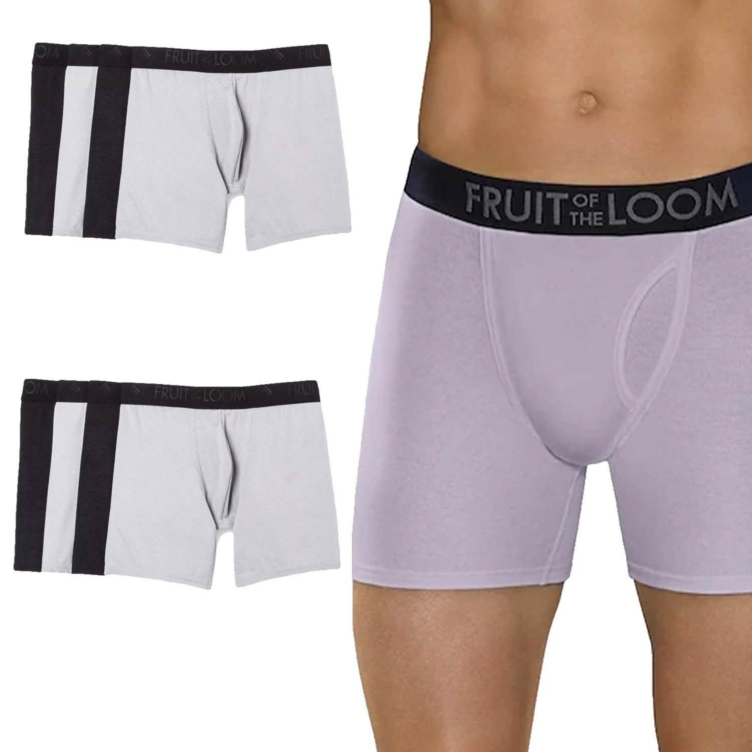 4-Pack: Men's Fruit of the Loom Breathable Micro-Mesh Boxer Briefs