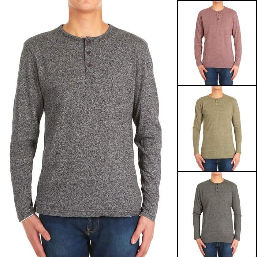 4-Pack: Men's Long-Sleeve Marled Henley Shirts - Size: Medium