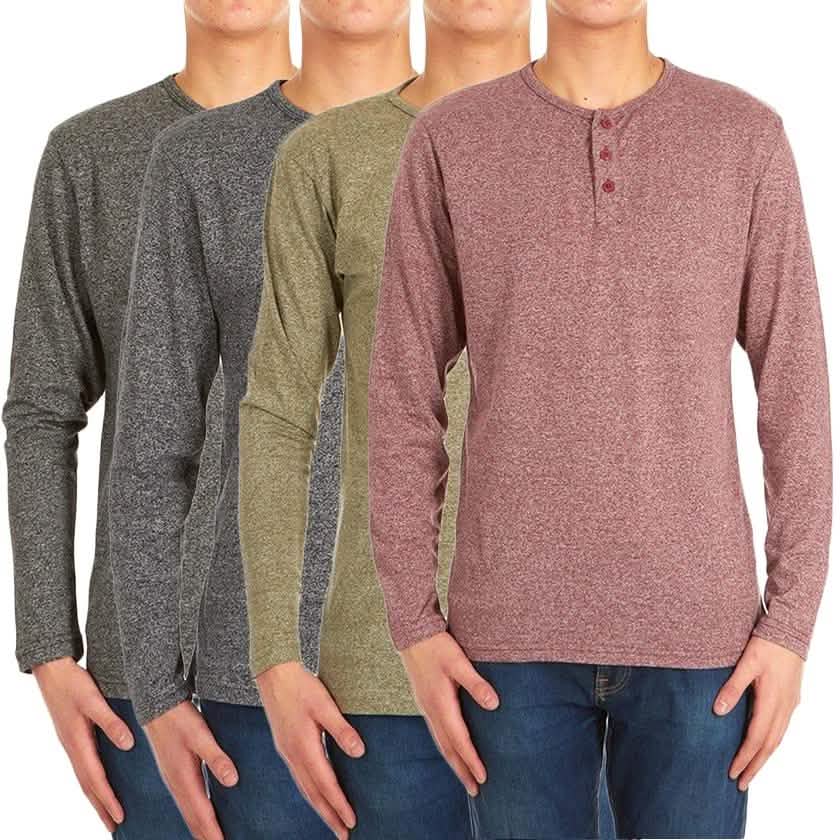 4-Pack: Men's Long-Sleeve Marled Henley Shirts - Size: Medium