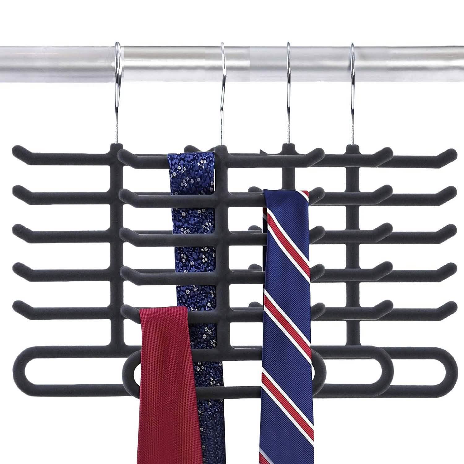 4-Pack: Non-Slip Velvet Tie Hanger Organizer Rack