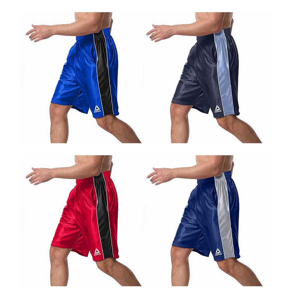 4-Pack: Reebok Men's Two Toned Athletic Performance Dazzle Shorts With Pockets