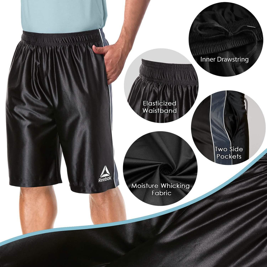 4-Pack: Reebok Men's Two Toned Athletic Performance Dazzle Shorts With Pockets