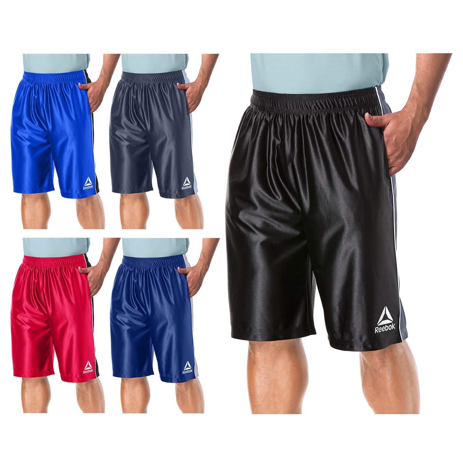 4-Pack: Reebok Men's Two Toned Athletic Performance Dazzle Shorts With Pockets