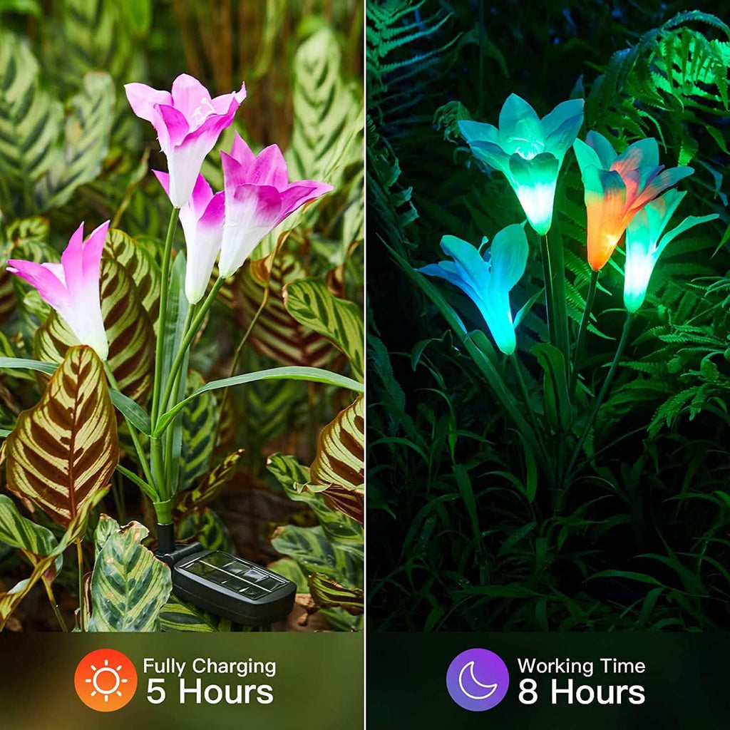 4-Pack: Solar Garden Lights Color Changing with16 Larger Lily Flowers