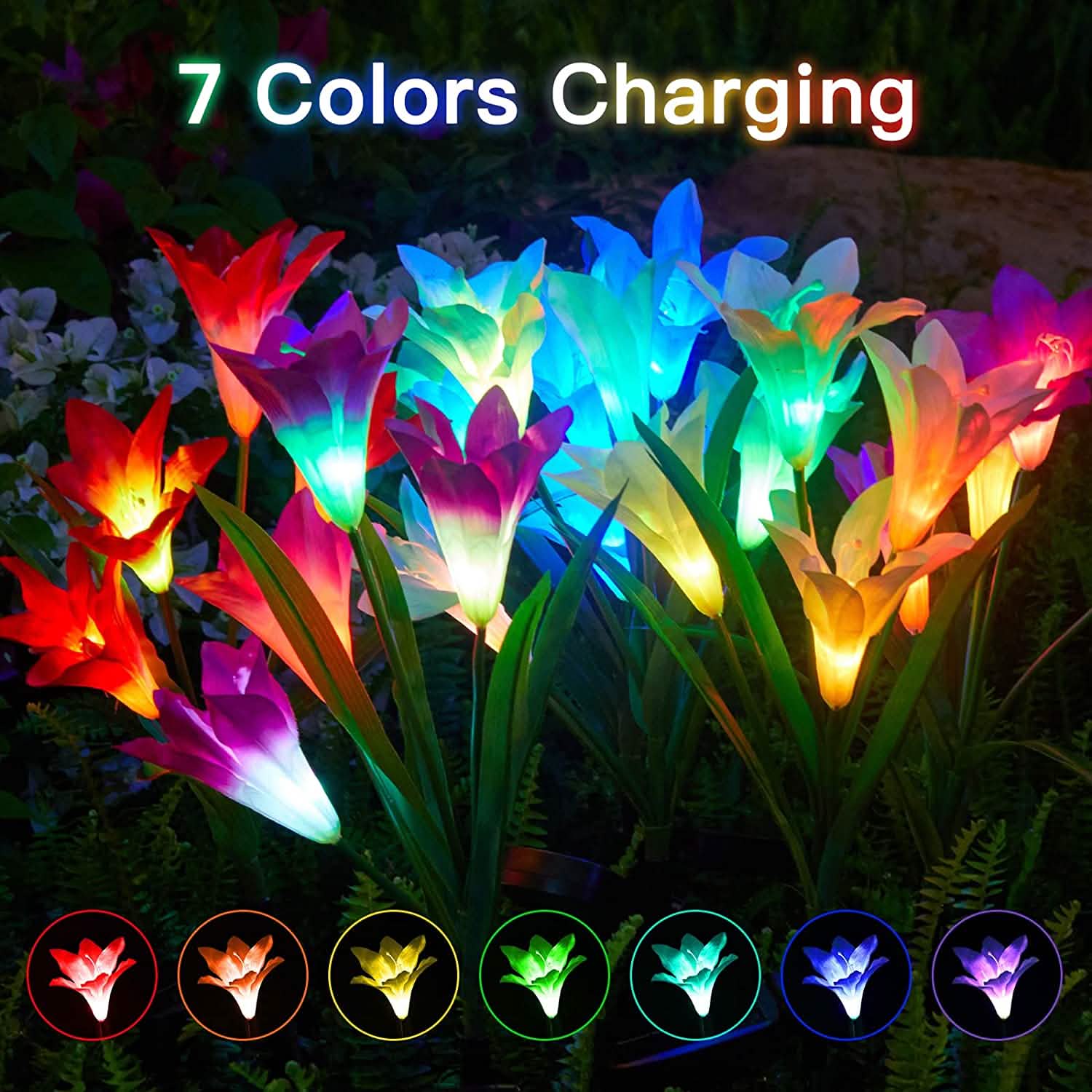 4-Pack: Solar Garden Lights Color Changing with16 Larger Lily Flowers