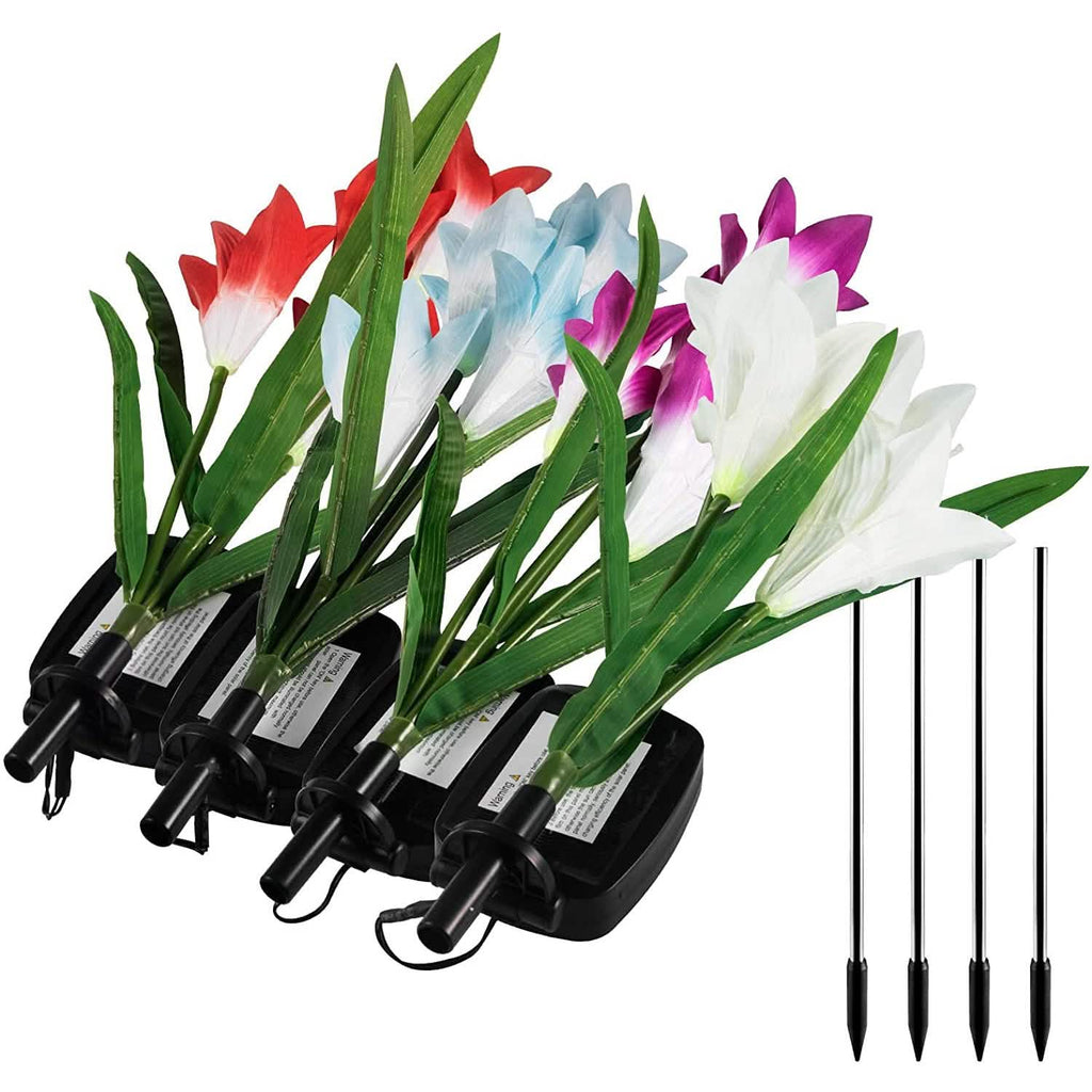 4-Pack: Solar Garden Lights Color Changing with16 Larger Lily Flowers