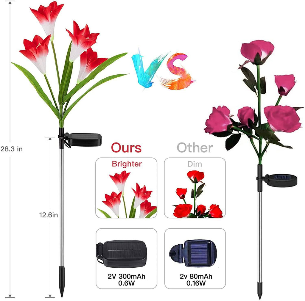 4-Pack: Solar Garden Lights Color Changing with16 Larger Lily Flowers