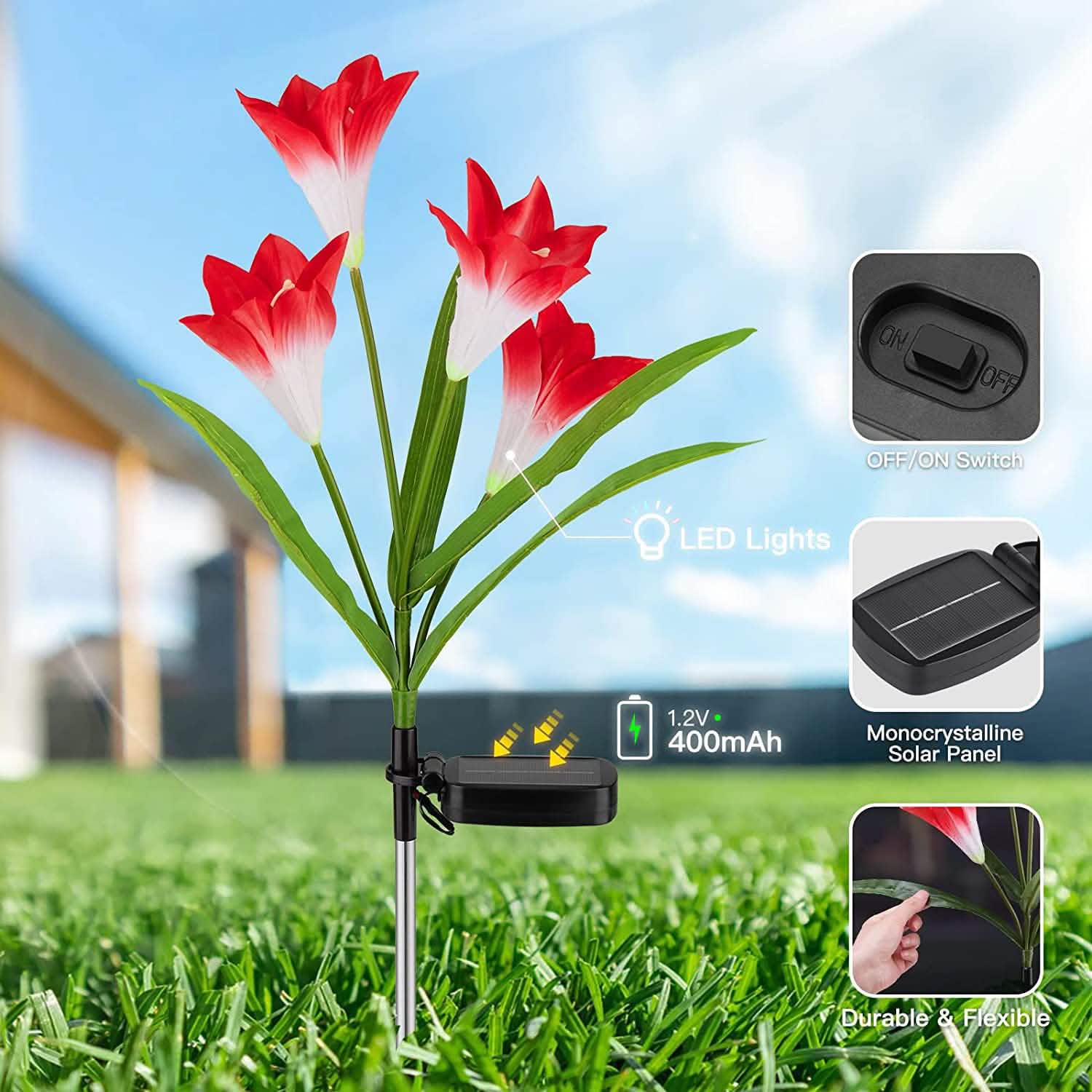 4-Pack: Solar Garden Lights Color Changing with16 Larger Lily Flowers