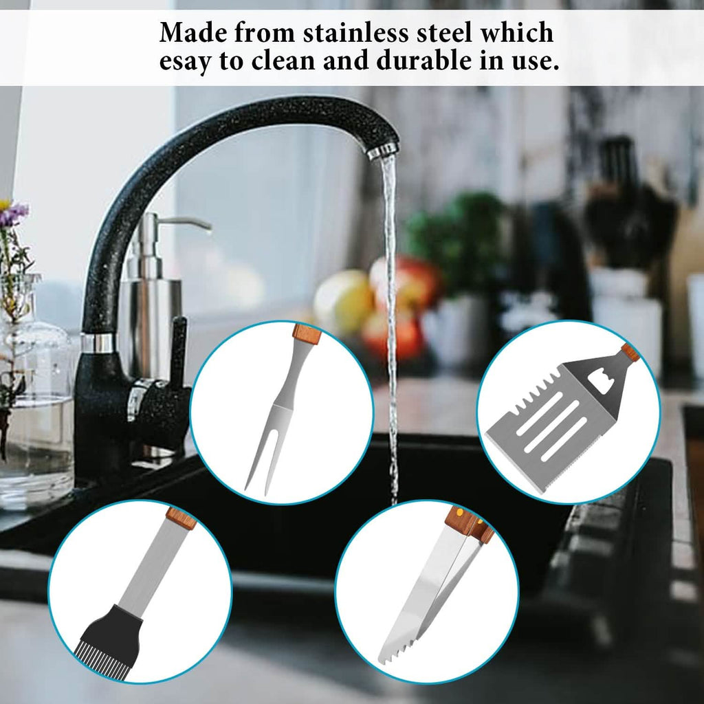 4-Pack: Stainless Steel BBQ Grill Tool Set