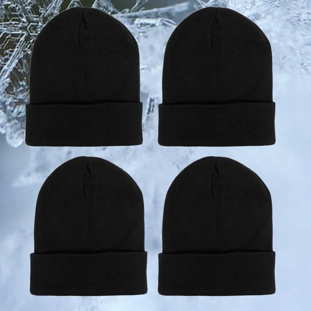4-Pack: Thermal Windproof Winter Black Beanie Hat