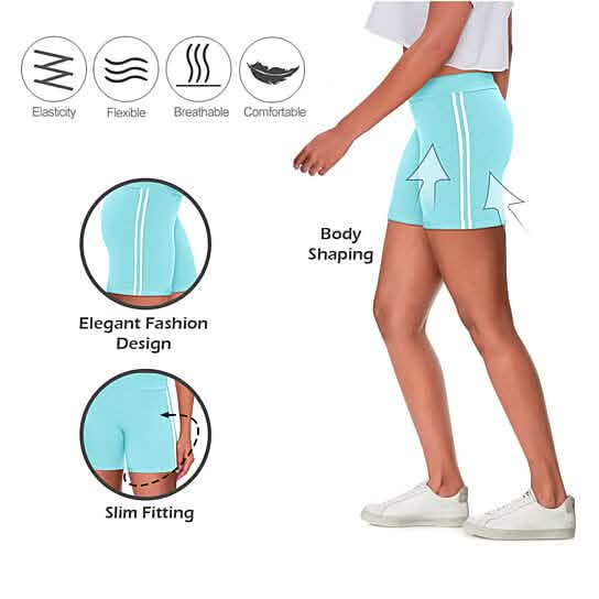 4-Pack: Women's Ultra-Soft Stretchy Athletic Workout Yoga Shorts with Stripes