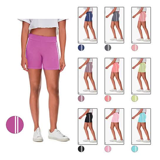 4-Pack: Women's Ultra-Soft Stretchy Athletic Workout Yoga Shorts with Stripes