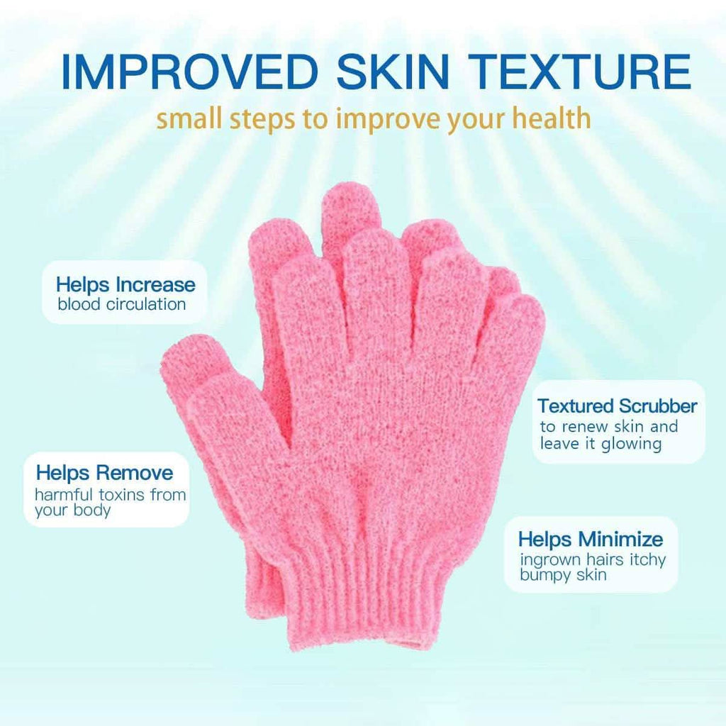4-Pairs: Exfoliating Gloves - Premium Scrub Wash Mitt for Bath or Shower