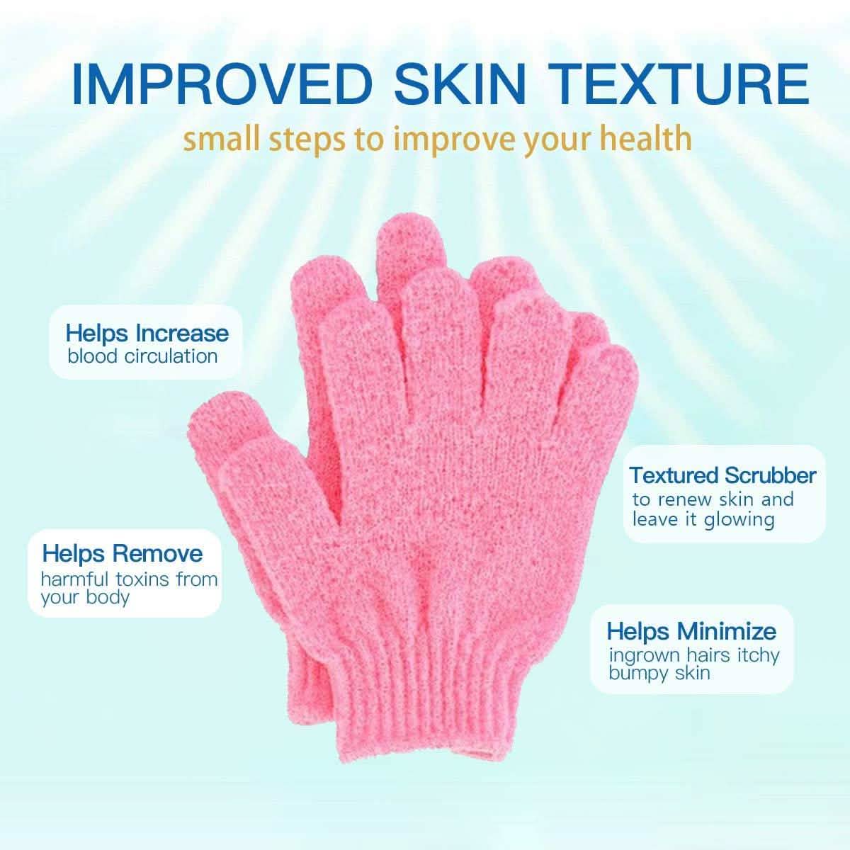 4-Pairs: Exfoliating Gloves - Premium Scrub Wash Mitt for Bath or Shower