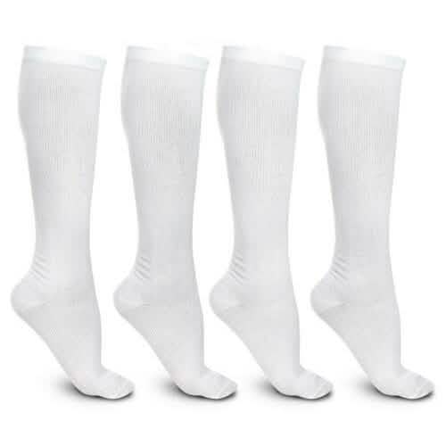4-Pairs: White L/XL Compression Socks Running Sports Graduated Travel