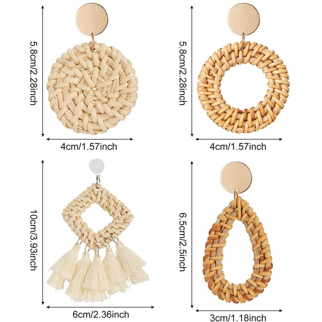 4-Pairs: Women's Rattan Earrings
