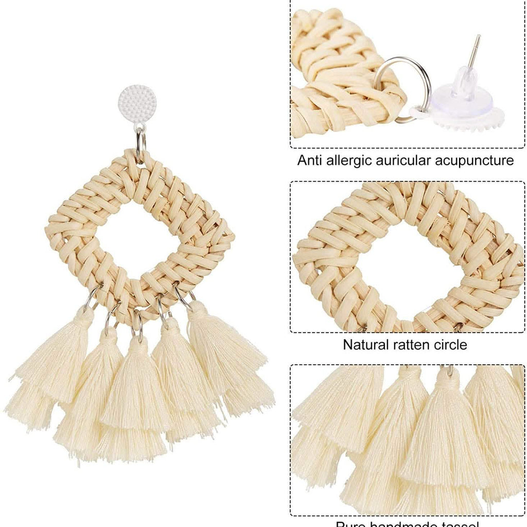 4-Pairs: Women's Rattan Earrings