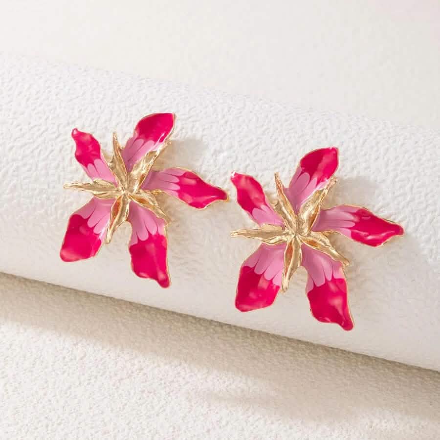 4-Pairs: Women's Textured Metal Flower Design Stud Earrings