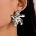4-Pairs: Women's Textured Metal Flower Design Stud Earrings