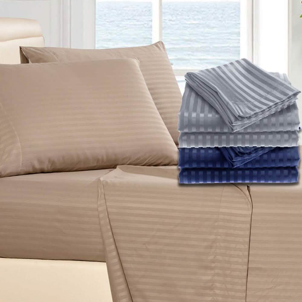 4-Piece: 1800 Series Brushed Microfiber Dobby Striped Sheet Set