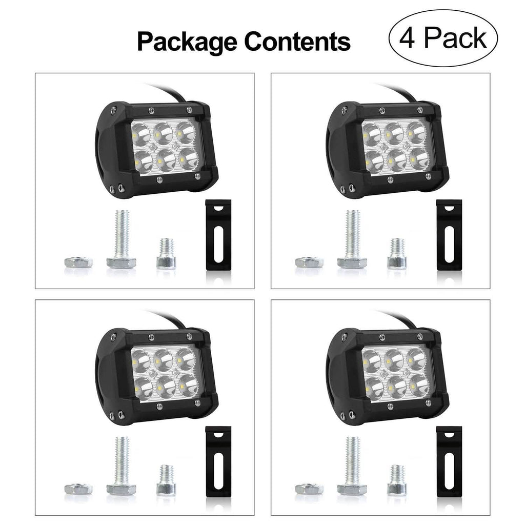 4-Piece: 4” 18W Dual Row LED Spot Light Pod