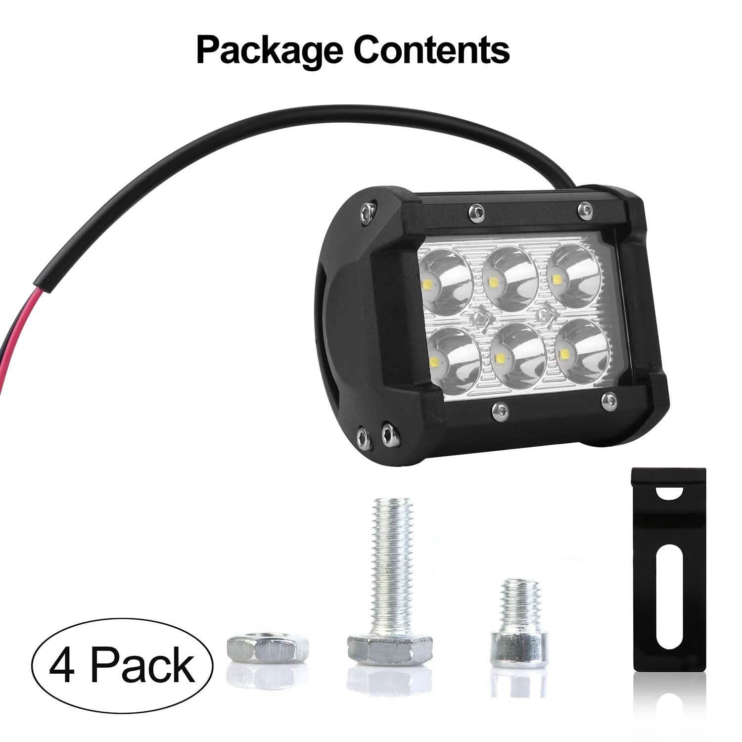 4-Piece: 4” 18W Dual Row LED Spot Light Pod