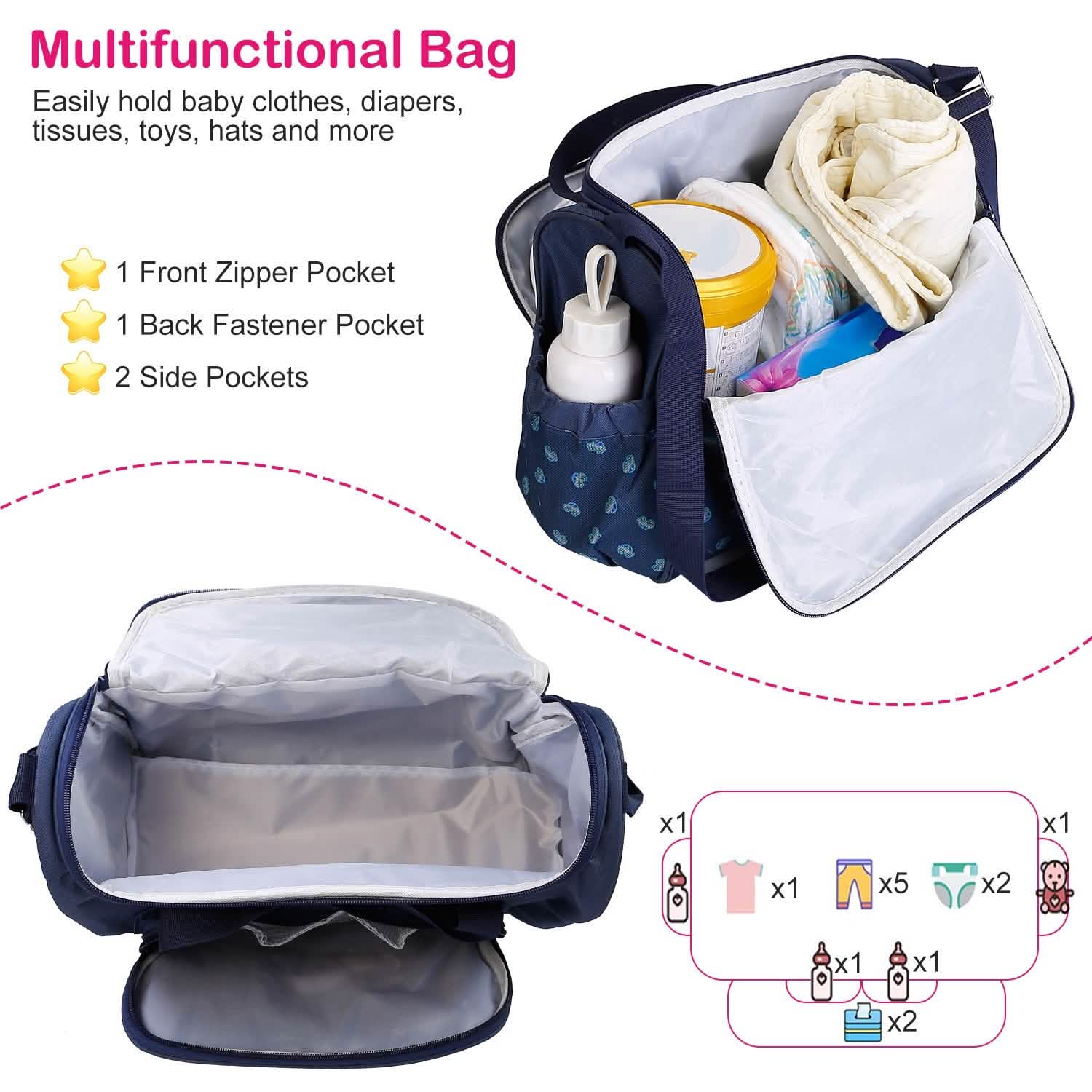 4-Piece: Baby Diaper Tote Bag Set