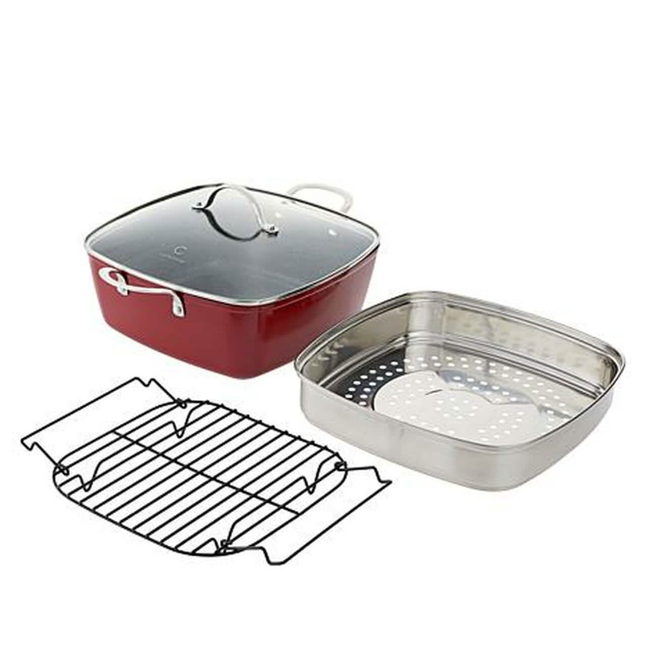 4-Piece: Curtis Stone Dura-Pan Chef Square Saute Set (Refurbished)
