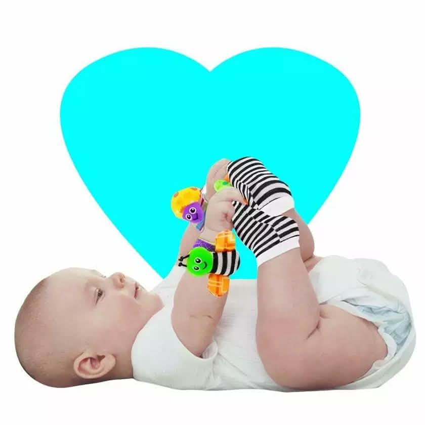4-Piece: Cute Animal Soft Baby Socks Toys Wrist Rattles Set