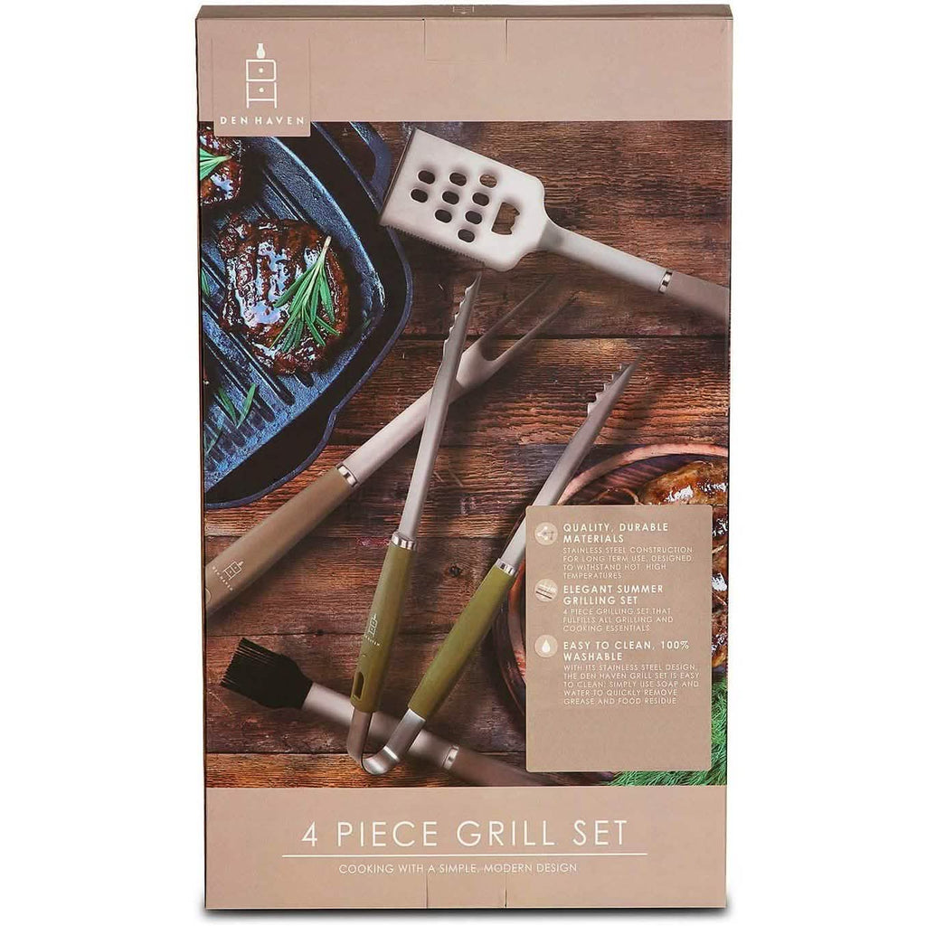 4-Piece: Den Haven Stainless Steel BBQ Accessory Grill Tool Set