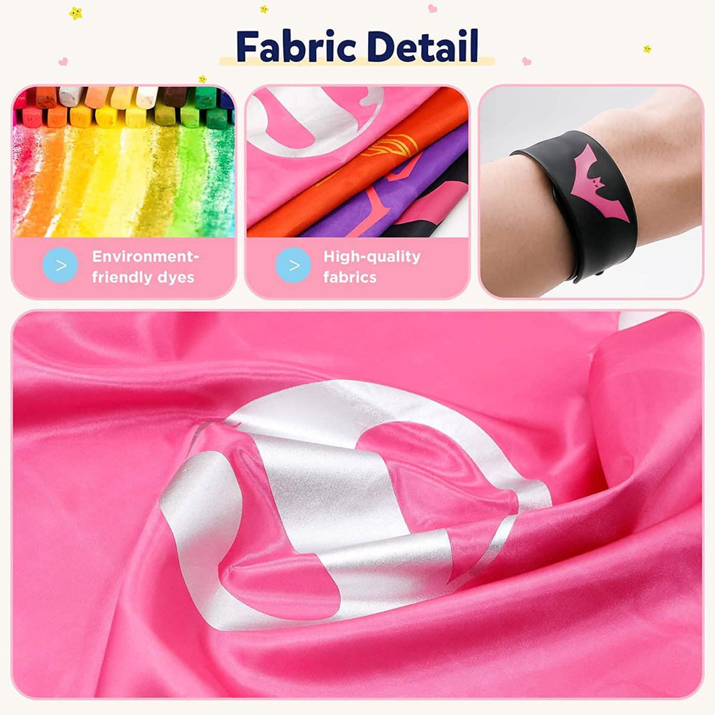 4-Piece: Kids Dress Up Superhero Capes Set and Slap Bracelets for Girls