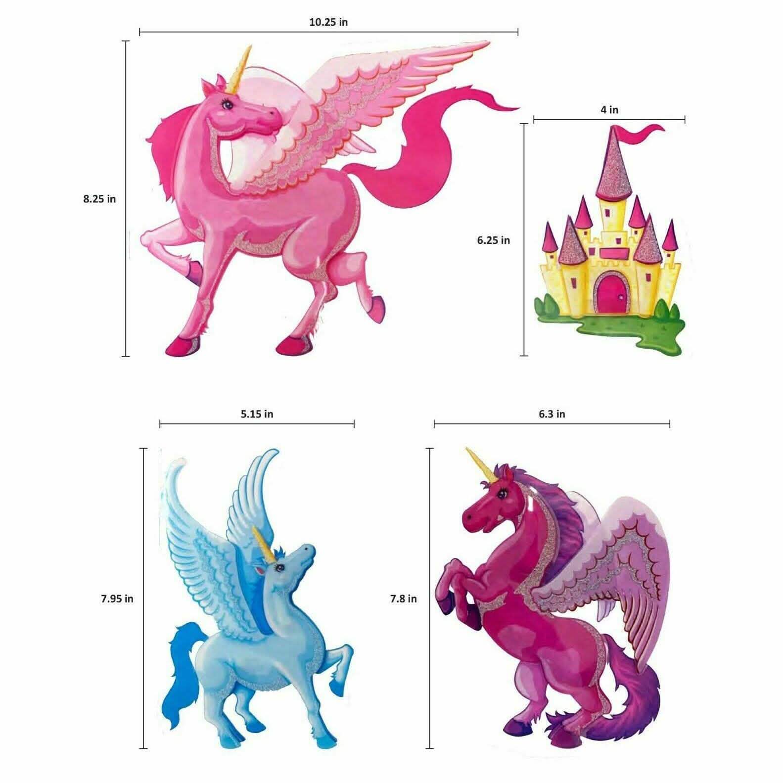 4-Piece: Malkin - Large Unicorn 3D Wall Decal Stickers Set