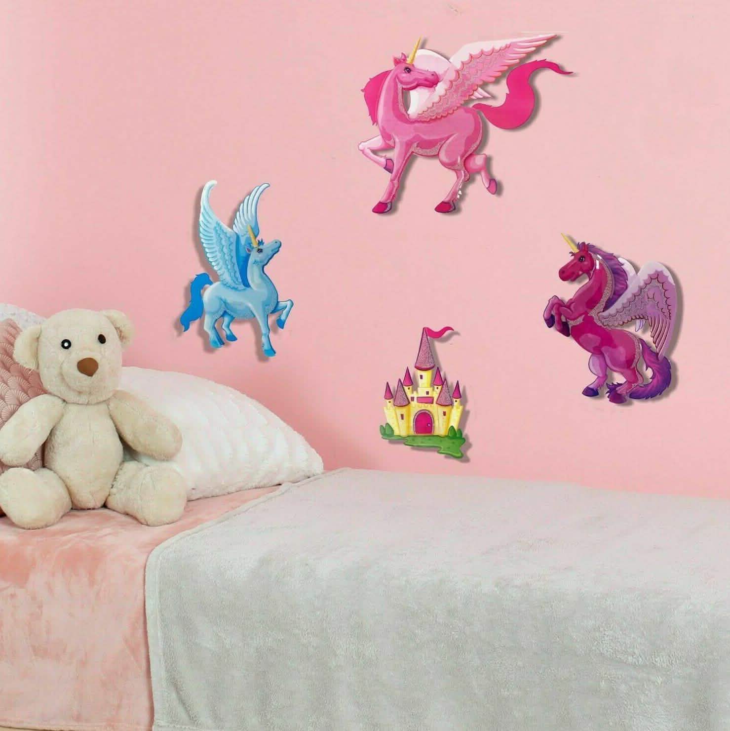4-Piece: Malkin - Large Unicorn 3D Wall Decal Stickers Set