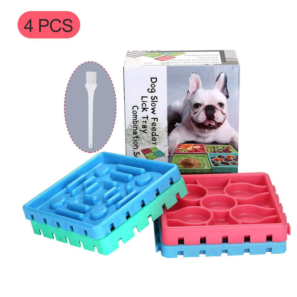 4-Piece: Pet Slow Feeder and Licking Tray Set