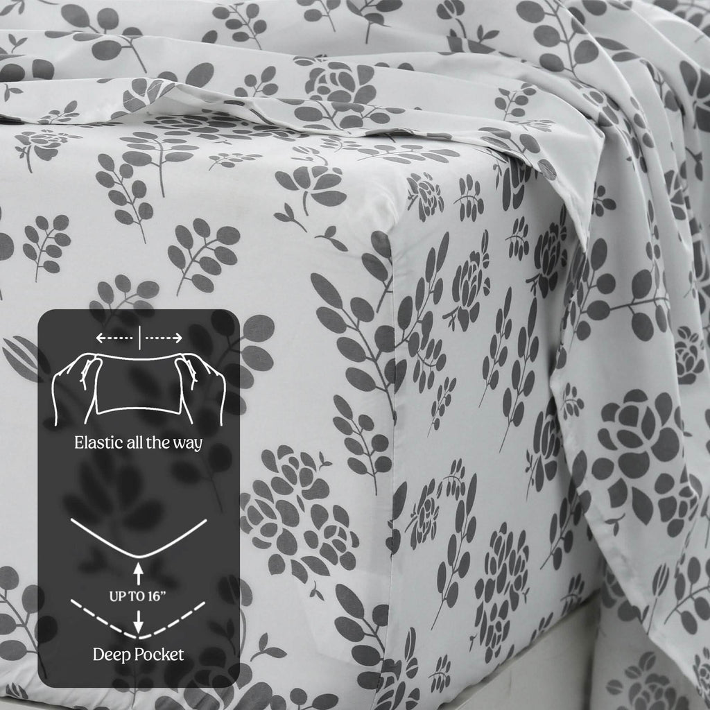 4-Piece Set: Floral Sheets Set Hypoallergenic Microfiber Ultra Soft Bed Sheets