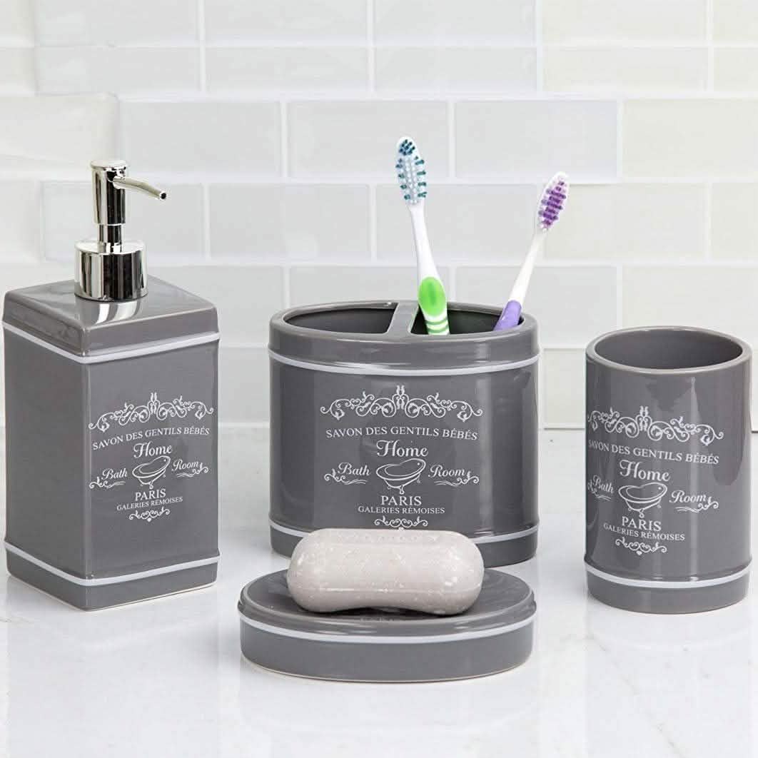 4 Piece Set: Home Basics Paris Collection Bathroom Accessories