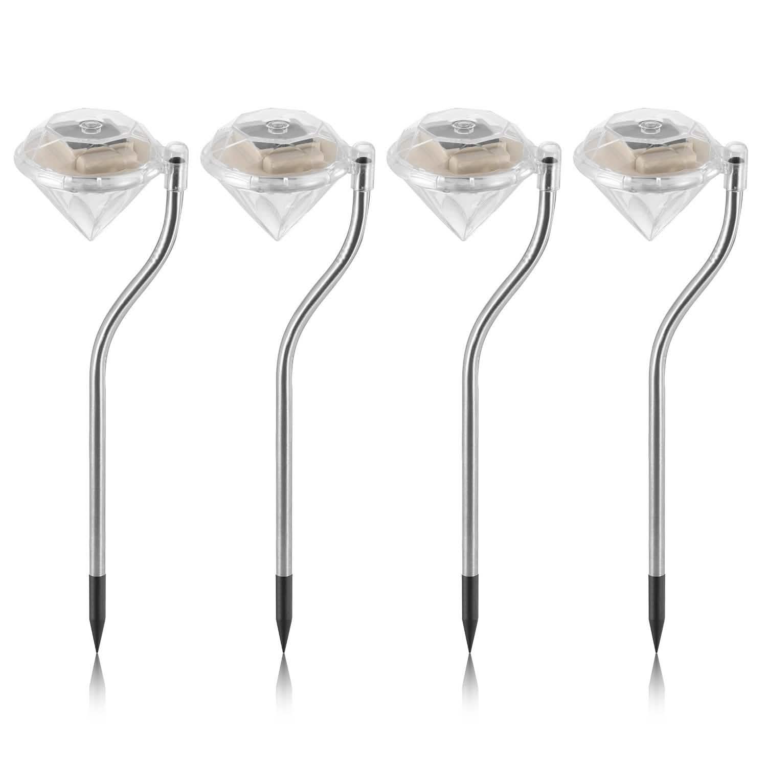 4-Piece: Solar Diamond LED Light Pathway Stake Decorative Lamp