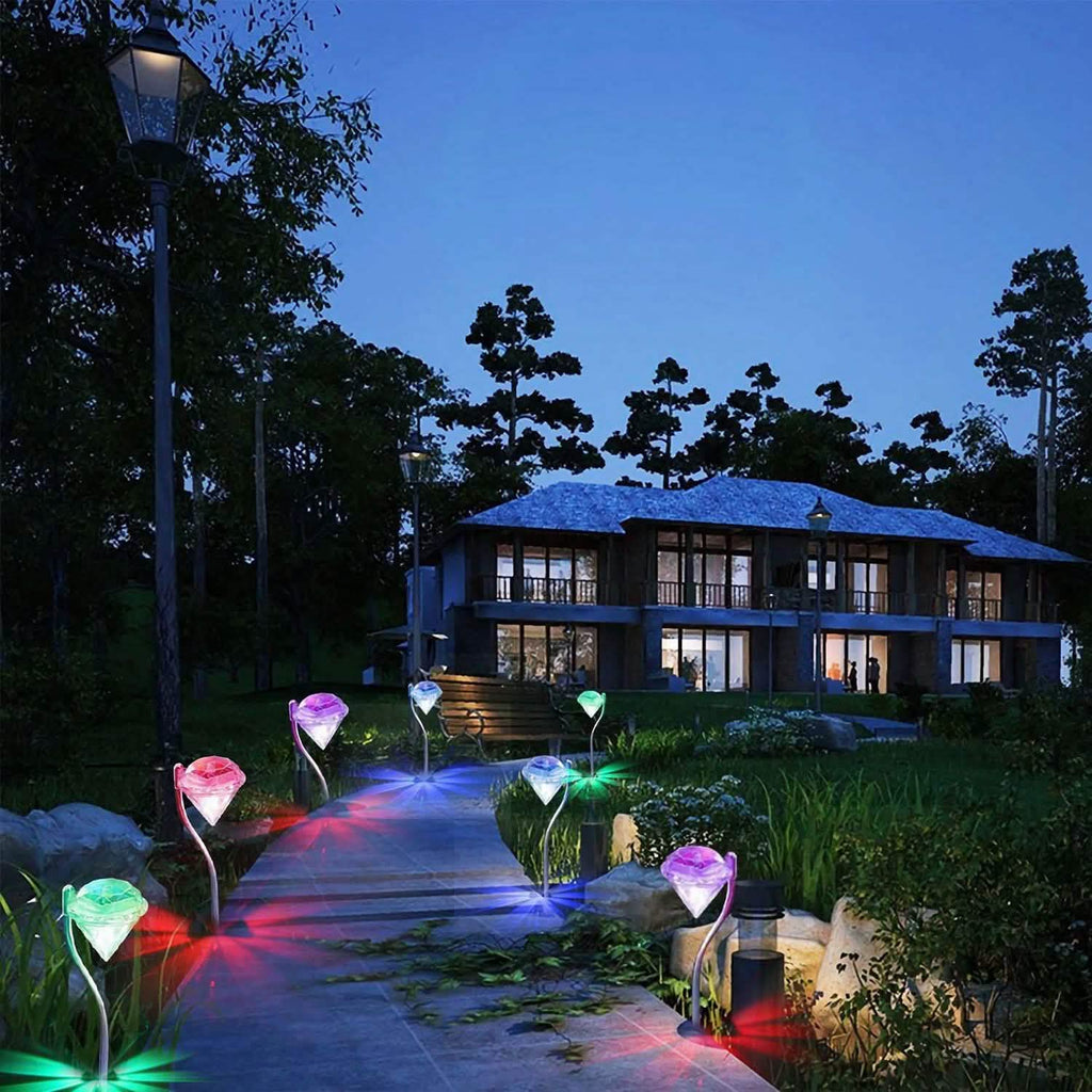 4-Piece: Solar Diamond LED Light Pathway Stake Decorative Lamp