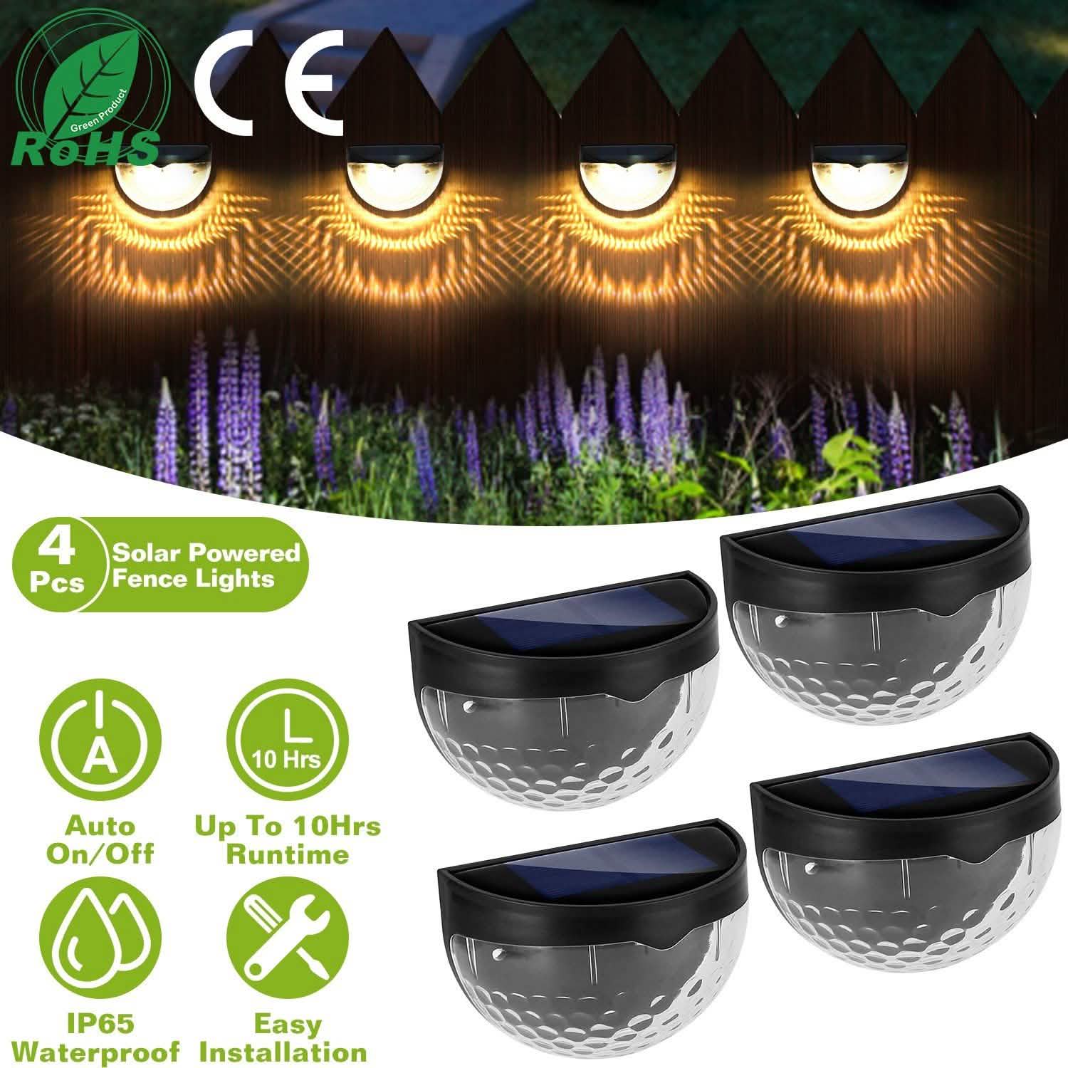 4-Piece: Solar Fence Outdoor Lights
