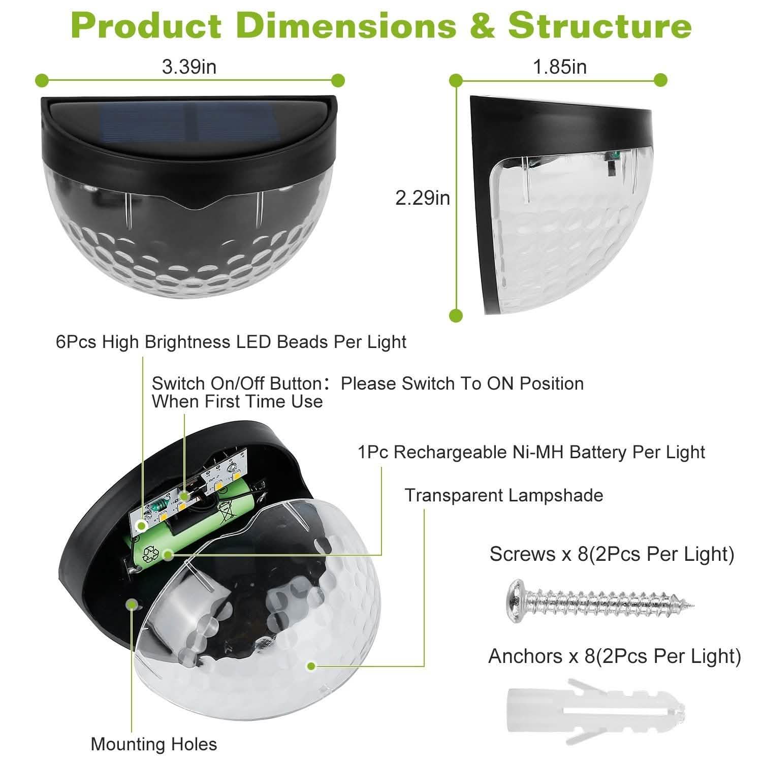 4-Piece: Solar Fence Outdoor Lights