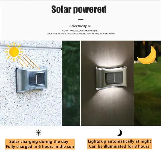 4-Piece: Solar Outdoor 6 LED Waterproof Wall Lights