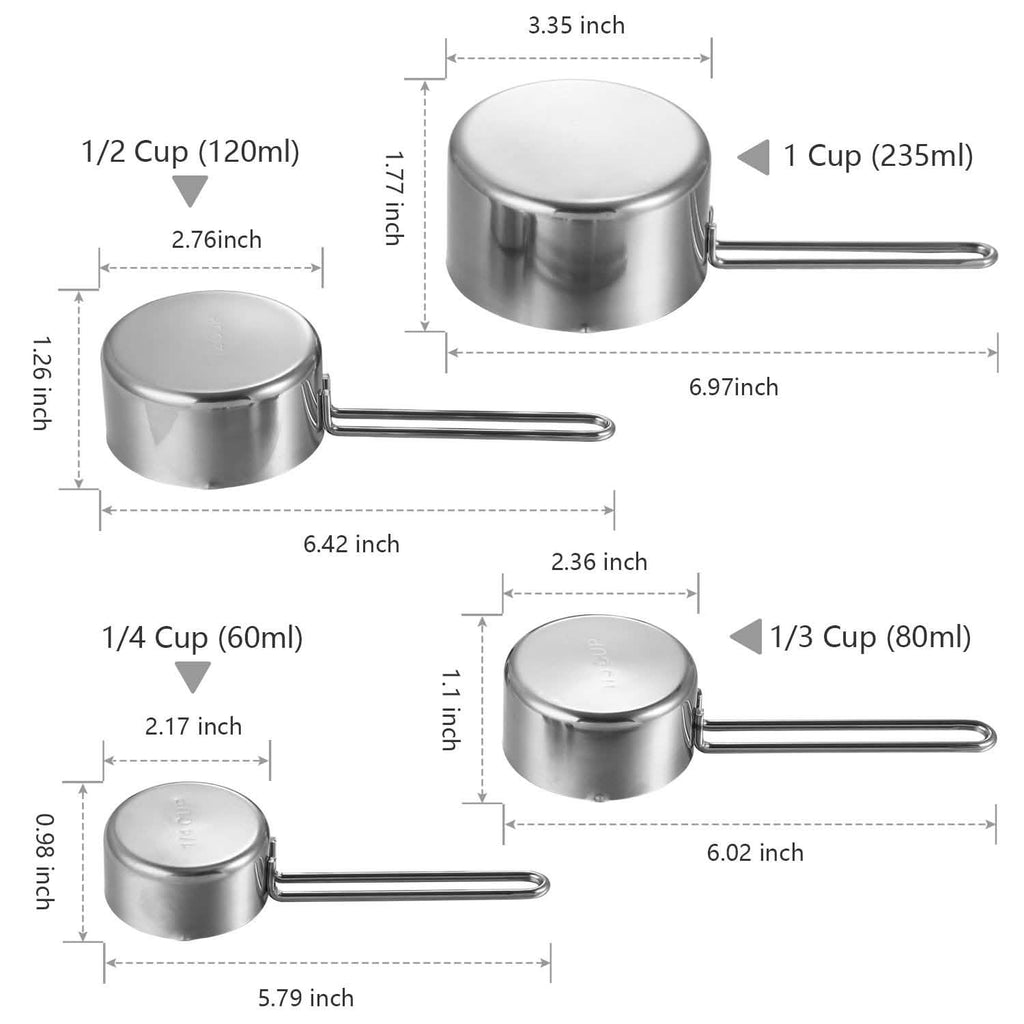 4-Piece: Stainless Steel Measuring Cups Stackable Kitchen Spoons Set