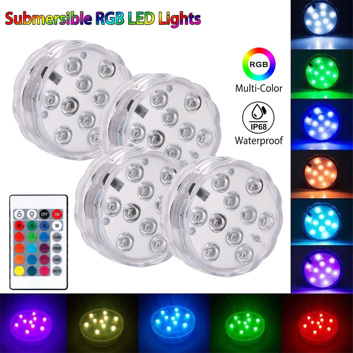 4-Piece: Submersible RGB LED Lights