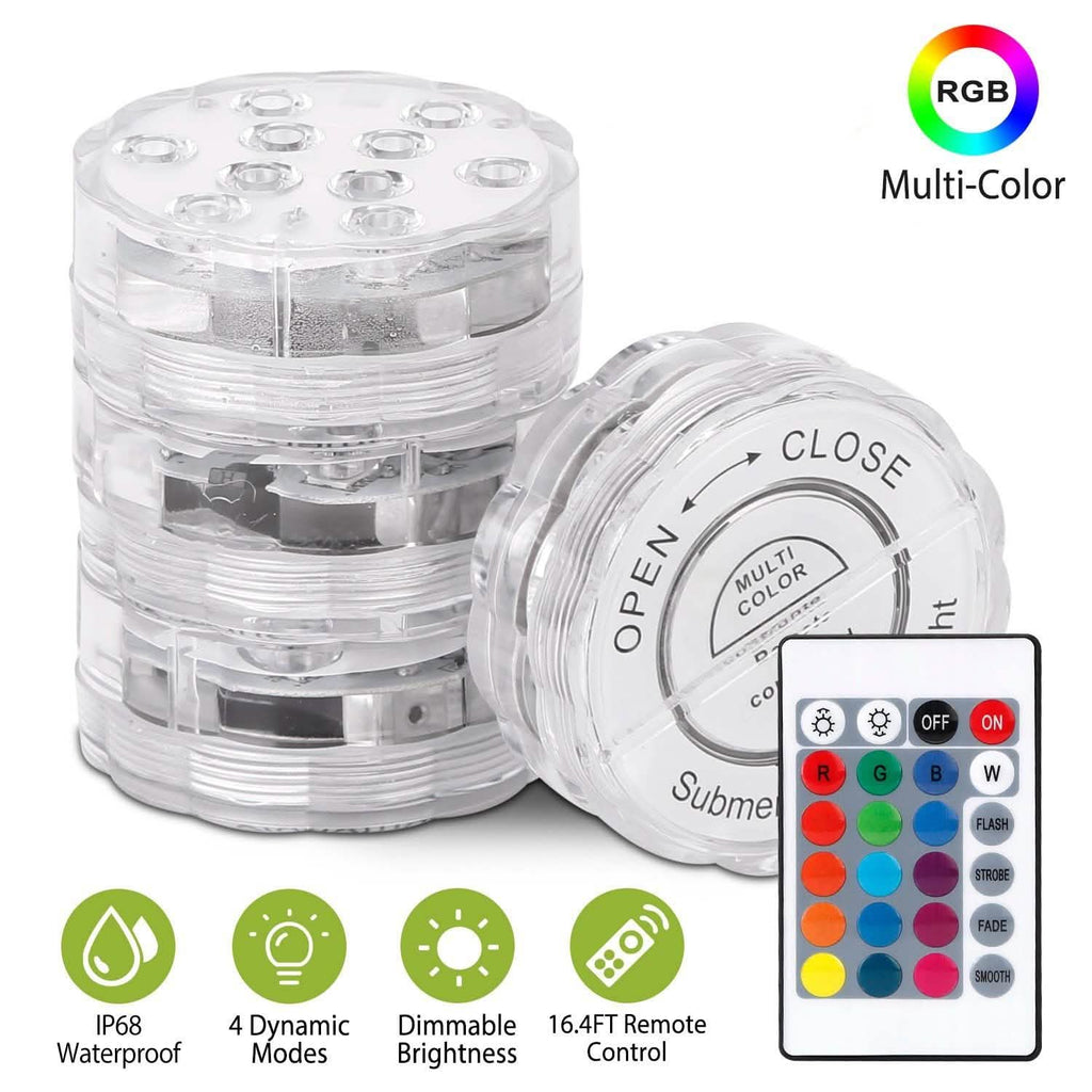 4-Piece: Submersible RGB LED Lights