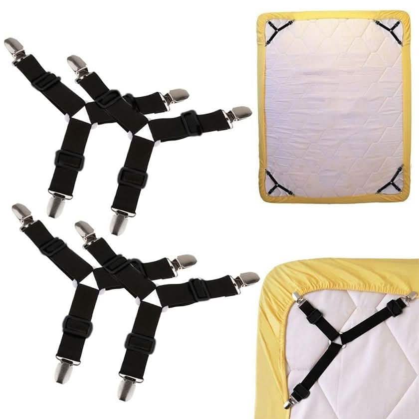 4-Piece: Triangle Bed Sheet Holder Fastener Grippers Clips Suspender Strap