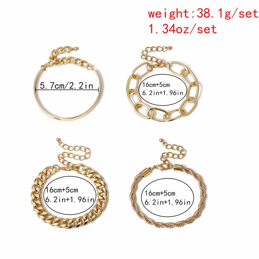 4-Piece: Women Adjustable Boho Chain Bracelets Set
