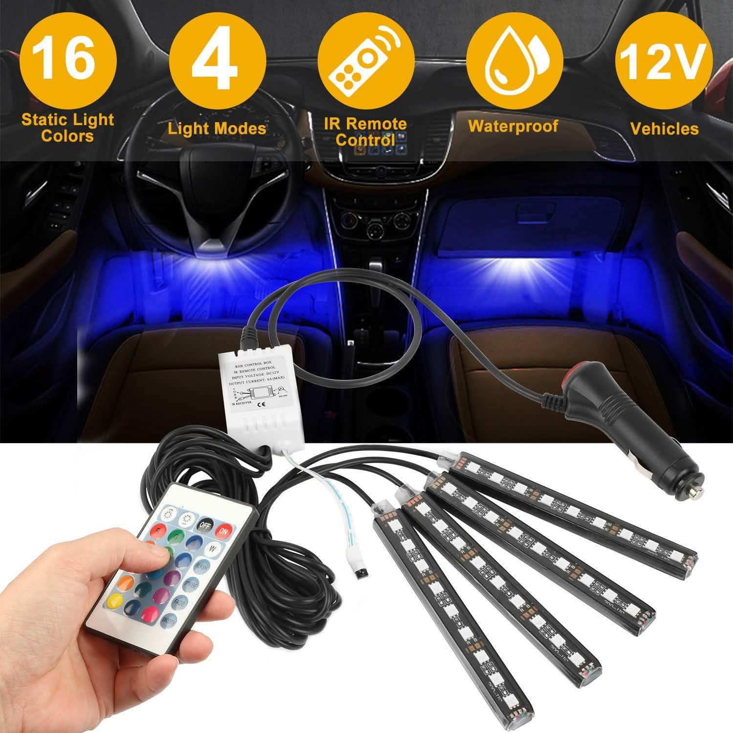 4-Pieces: 36 LEDs 12V Car Atmosphere Light Strip